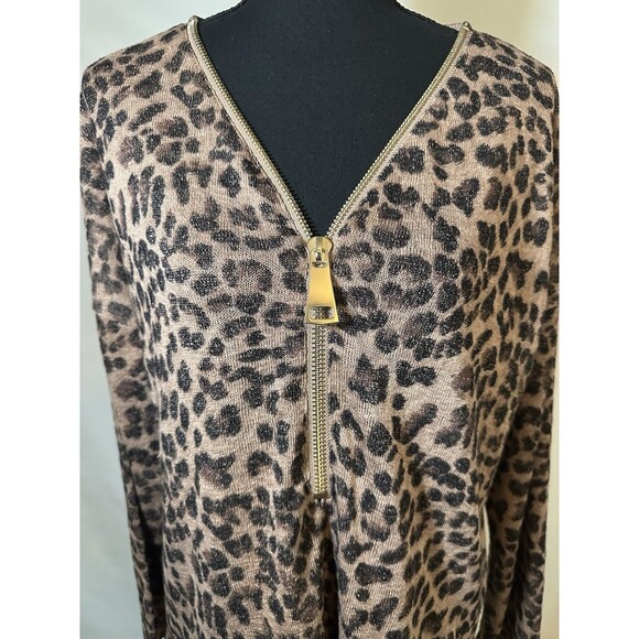 Soft Surroundings Brown Leopard Valentina Zip Sweater Women's MEDIUM - Picture 6 of 11